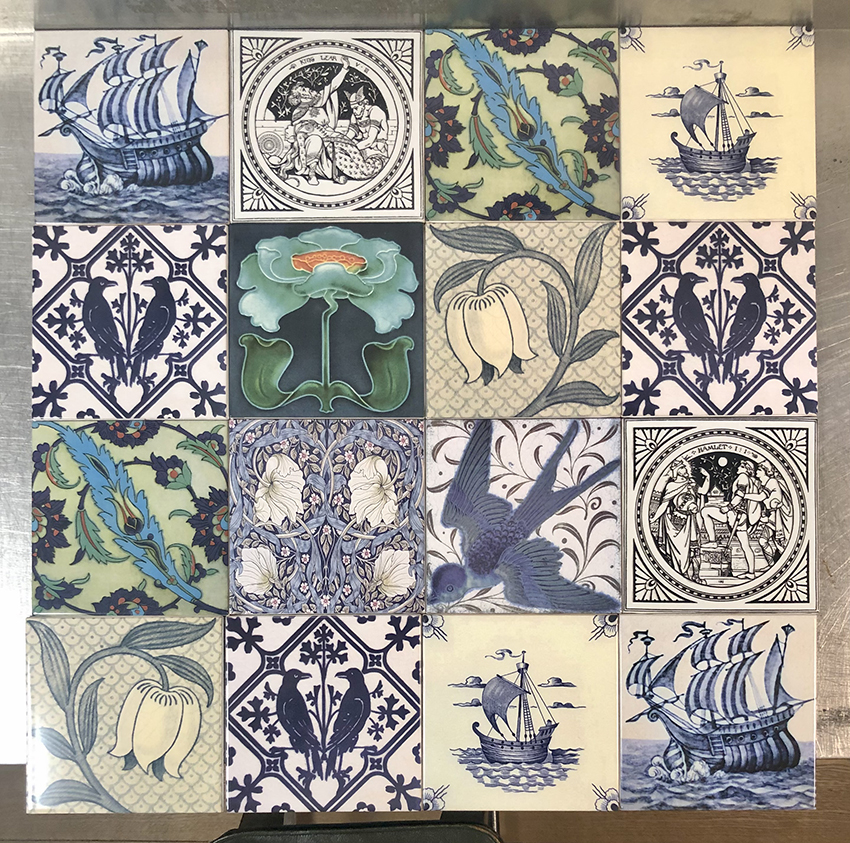 Half Price Ex Display Mixed 16 Tile Mural Backsplash Kiln Fired Ceramic 24" Square ref 103