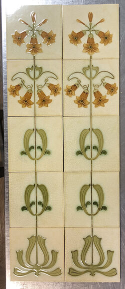 Original Antique Art Nouveau Daffodil Fireplace 10 Tile Set