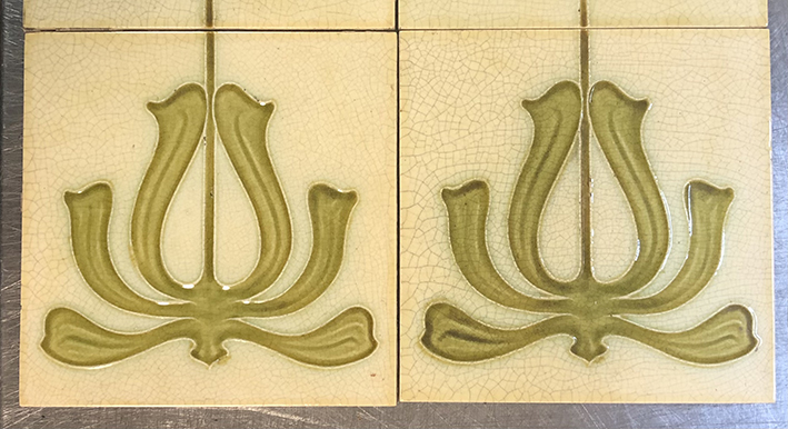Original Antique Art Nouveau Daffodil Fireplace 10 Tile Set - Image 6