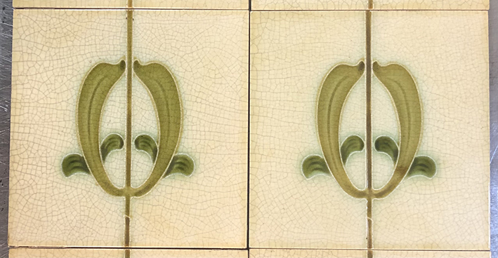Original Antique Art Nouveau Daffodil Fireplace 10 Tile Set - Image 5