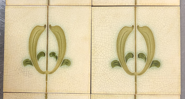 Original Antique Art Nouveau Daffodil Fireplace 10 Tile Set - Image 4