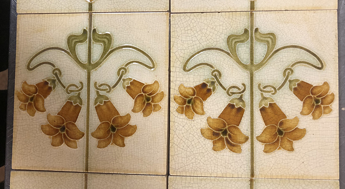 Original Antique Art Nouveau Daffodil Fireplace 10 Tile Set - Image 3