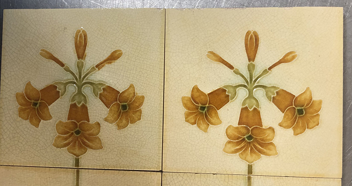 Original Antique Art Nouveau Daffodil Fireplace 10 Tile Set - Image 2