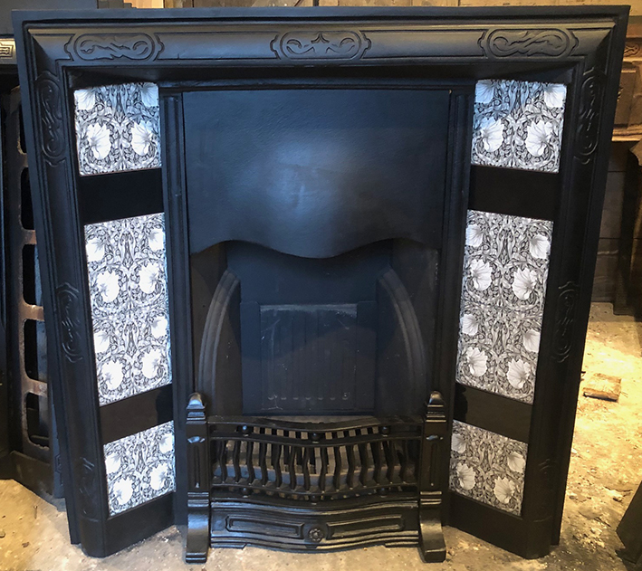 Original Antique Art Nouveau Tiled Cast Iron Fireplace Insert ref i812