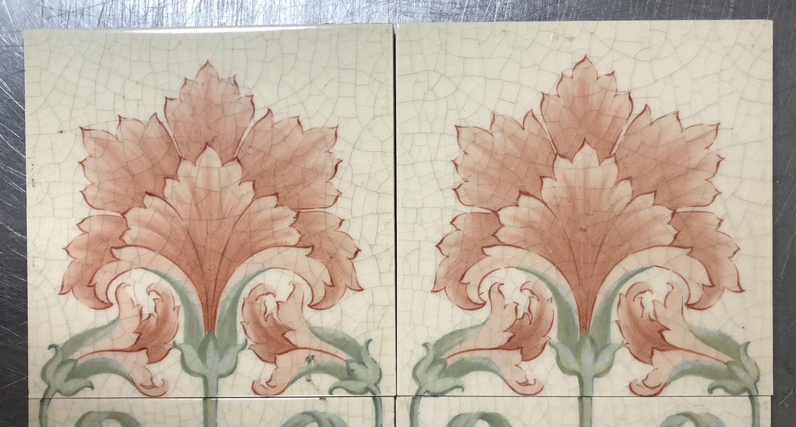 Original Antique Art Nouveau Printed Fireplace 10 Tile Set - Image 2