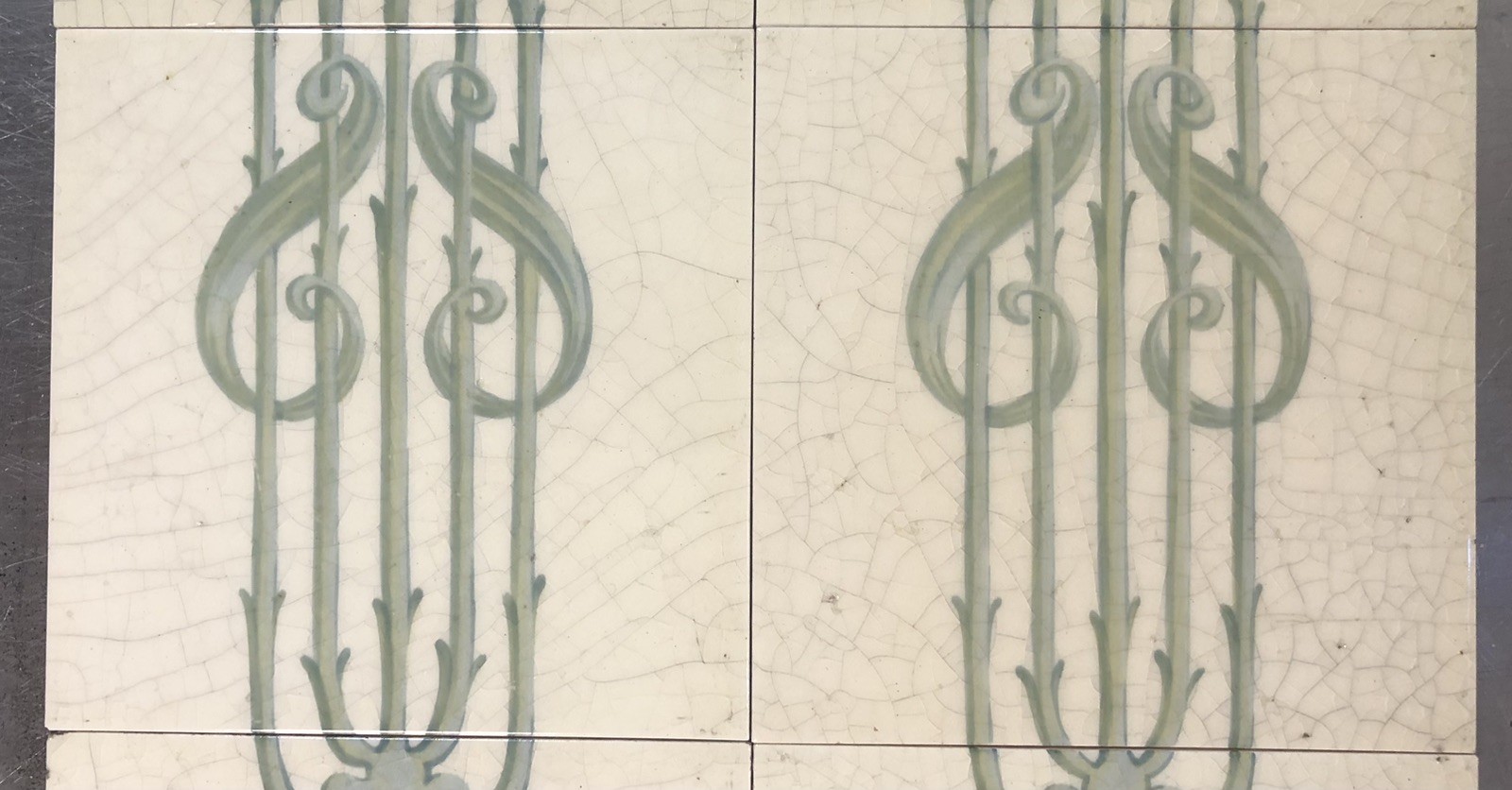 Original Antique Art Nouveau Printed Fireplace 10 Tile Set - Image 4