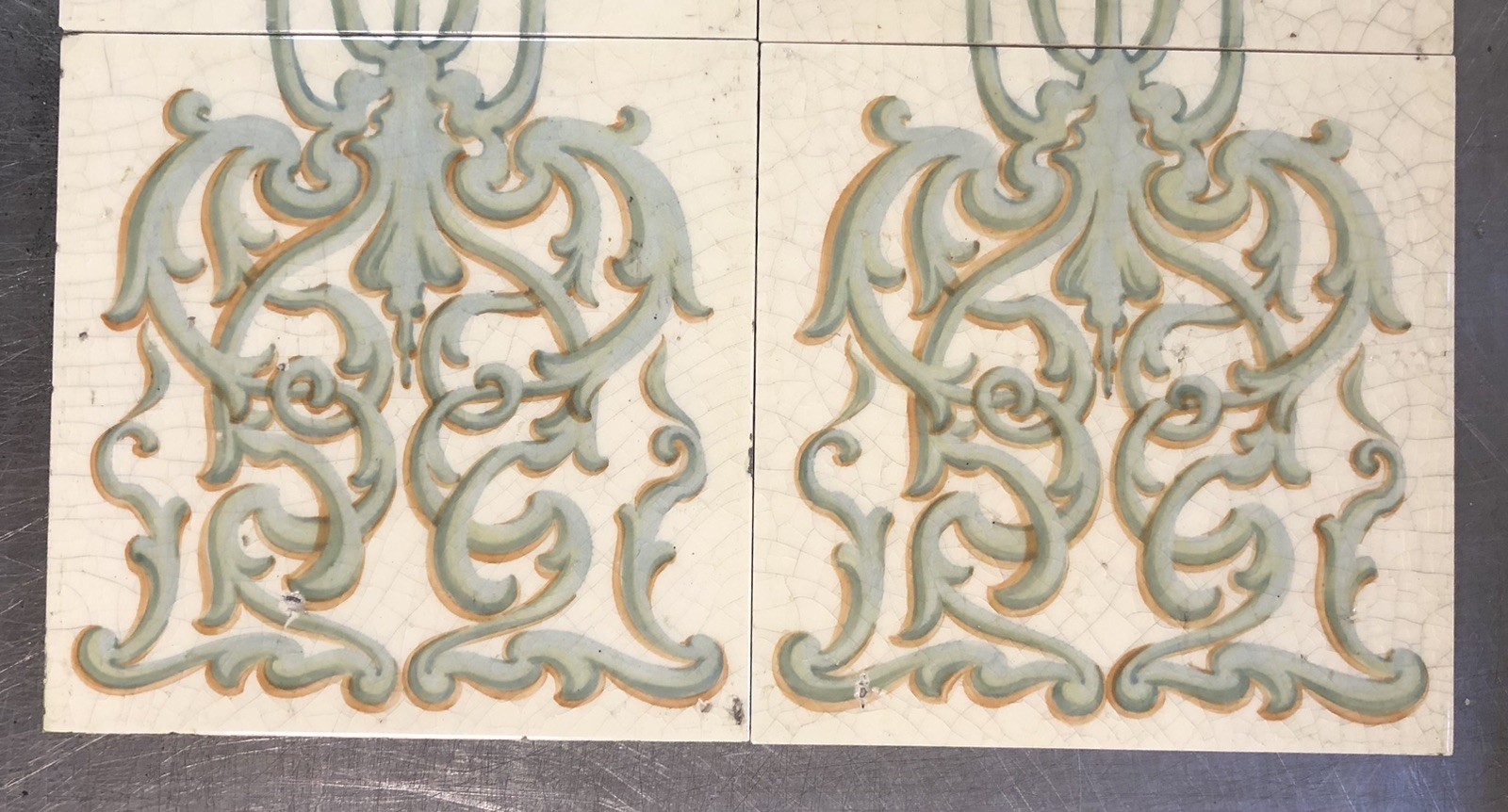 Original Antique Art Nouveau Printed Fireplace 10 Tile Set - Image 5