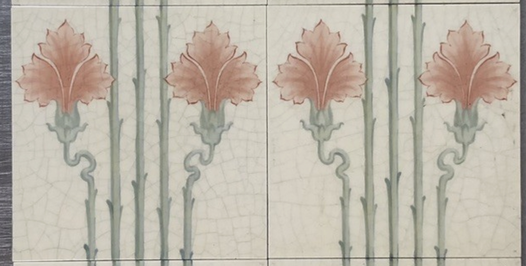 Original Antique Art Nouveau Printed Fireplace 10 Tile Set - Image 6