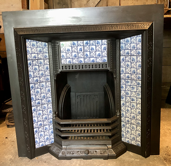Antique Victorian Tiled Cast Iron Fireplace Insert ref i2601