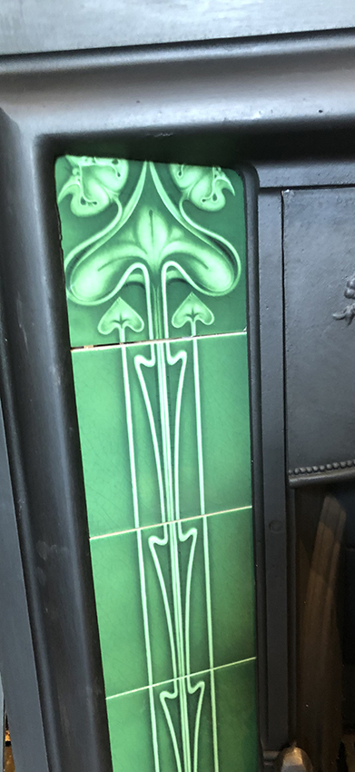 Antique Edwardian Art Nouveau Tiled Cast Iron Fireplace Insert ref i2604 - Image 9