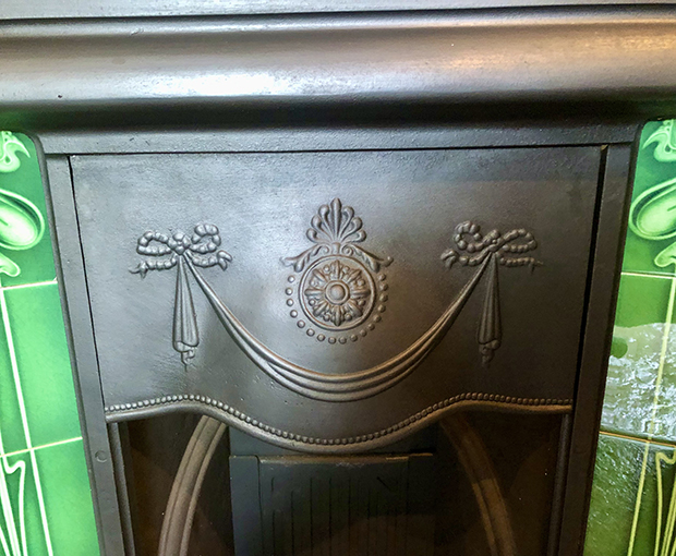 Antique Edwardian Art Nouveau Tiled Cast Iron Fireplace Insert ref i2604 - Image 8