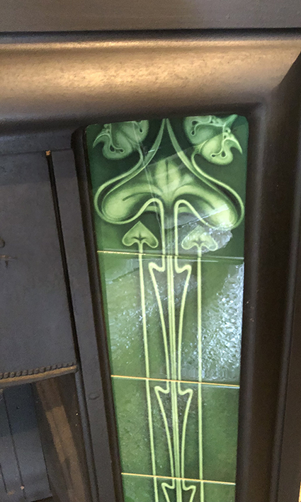 Antique Edwardian Art Nouveau Tiled Cast Iron Fireplace Insert ref i2604 - Image 3