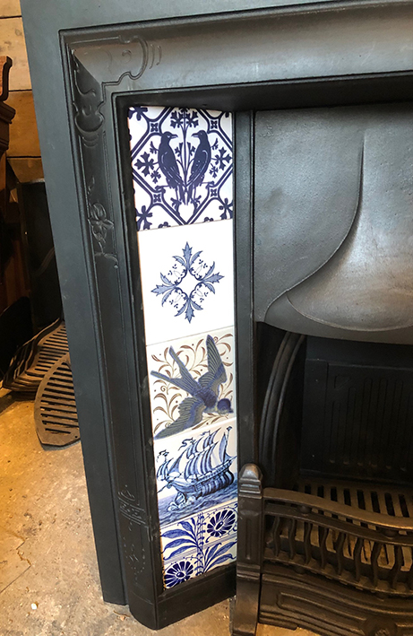 Antique Edwardian Arts and Crafts Tiled Cast Iron Fireplace Insert ref i2603 - Image 2