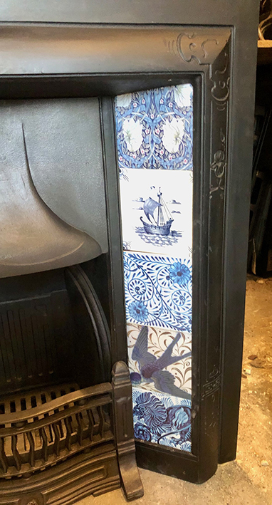 Antique Edwardian Arts and Crafts Tiled Cast Iron Fireplace Insert ref i2603 - Image 3